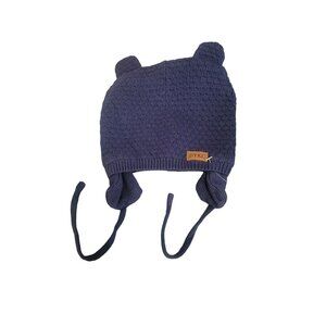 Knitted Toddler Hat With Ear Flaps & Tie Strings By DYKIL In Navy Blue